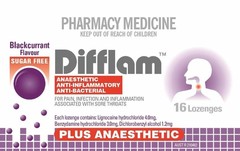 Difflam Plus Anaesthetic Blackcurrant 16 Lozenges