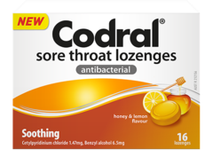 Codral Sore Throat Lozenge Honey & Lemon 16