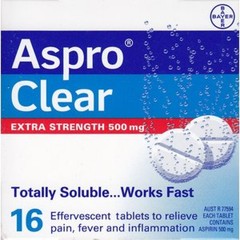 AsproClear Extra strength 500mg 16 effervescent tablets